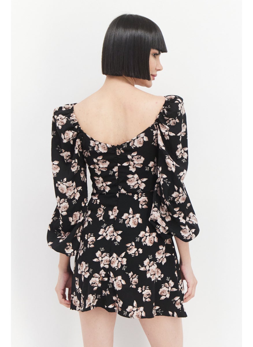 Missguided Women Floral Print Mini Dress, Black  - Image 2
