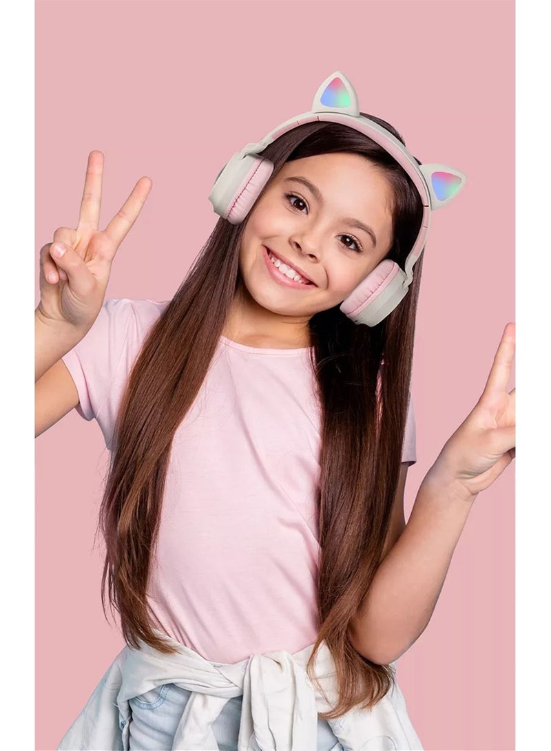 GT-Wheel Kids Bluetooth Cat Ear Headphones 5.0 with Mic LED Light Deep Bass Foldable Stereo Wireless Headset - Image 5