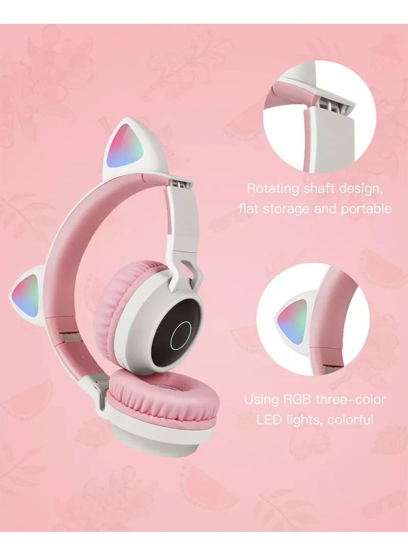 GT-Wheel Kids Bluetooth Cat Ear Headphones 5.0 with Mic LED Light Deep Bass Foldable Stereo Wireless Headset - Image 3