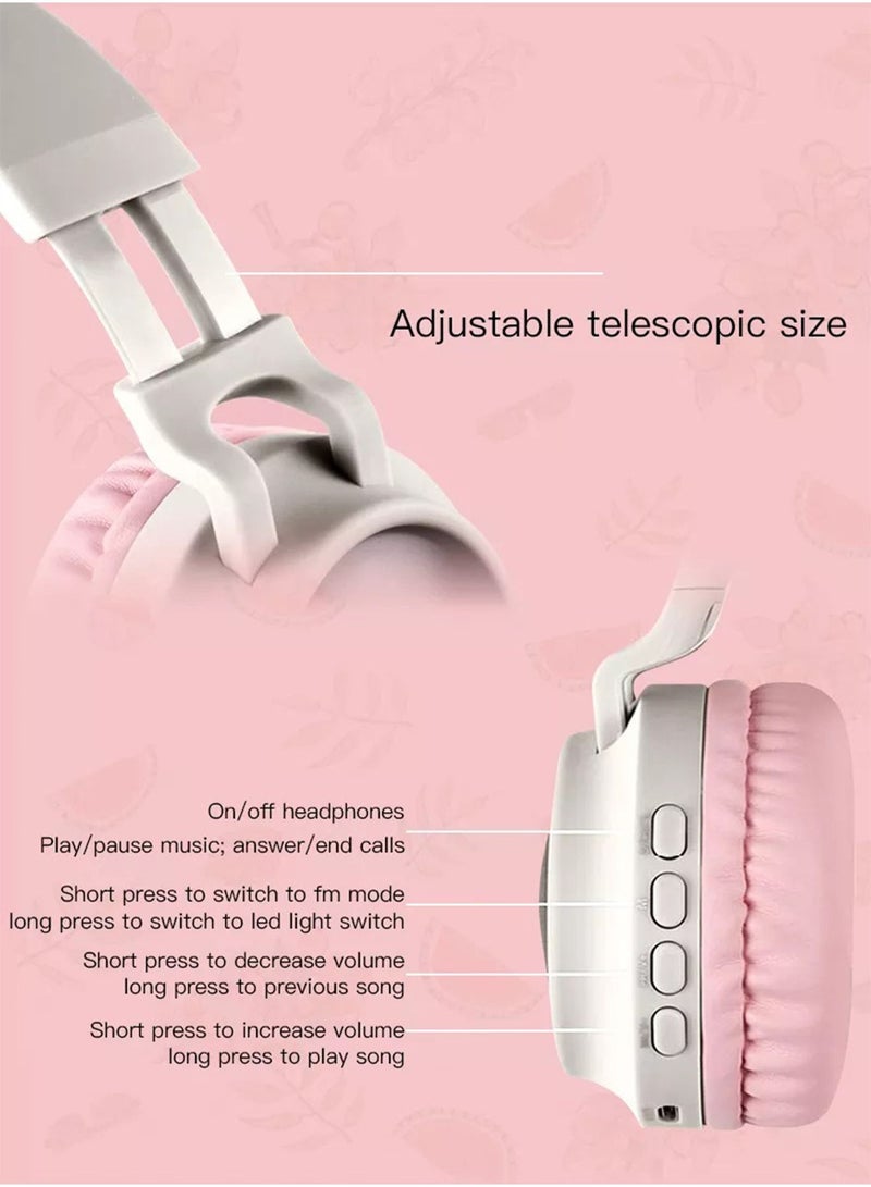 GT-Wheel Kids Bluetooth Cat Ear Headphones 5.0 with Mic LED Light Deep Bass Foldable Stereo Wireless Headset - Image 4