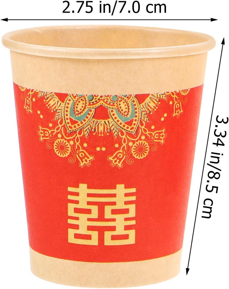 Wedding Paper Cups 50Pcs Red Thickened Chinese Paper Tea Cups for Banquet Serving and Festive Wedding Party Disposable Drinkware - Image 2