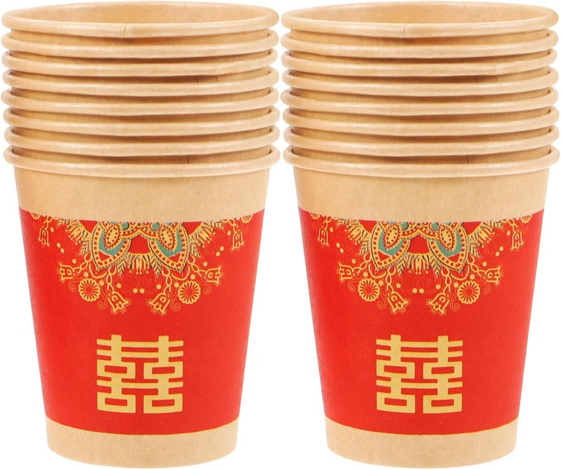 Wedding Paper Cups 50Pcs Red Thickened Chinese Paper Tea Cups for Banquet Serving and Festive Wedding Party Disposable Drinkware - Image 1