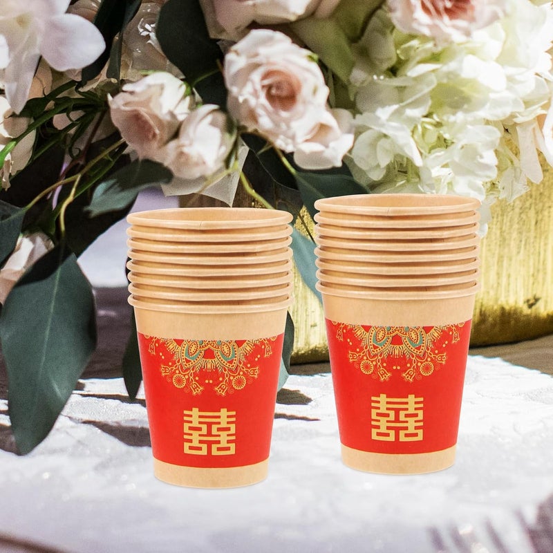 Wedding Paper Cups 50Pcs Red Thickened Chinese Paper Tea Cups for Banquet Serving and Festive Wedding Party Disposable Drinkware - Image 5