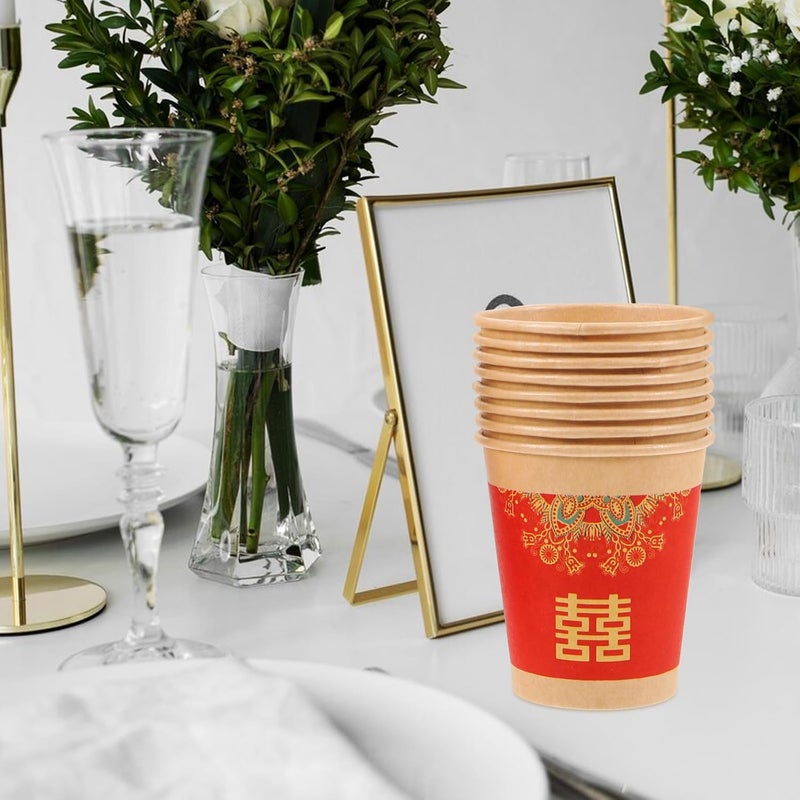 Wedding Paper Cups 50Pcs Red Thickened Chinese Paper Tea Cups for Banquet Serving and Festive Wedding Party Disposable Drinkware - Image 3