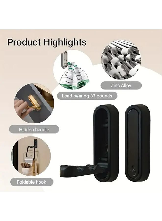 2Pcs Modern Wall Hooks Foldable Rust Proof Coat Rack Round Matte Black Space Saving - Image 3