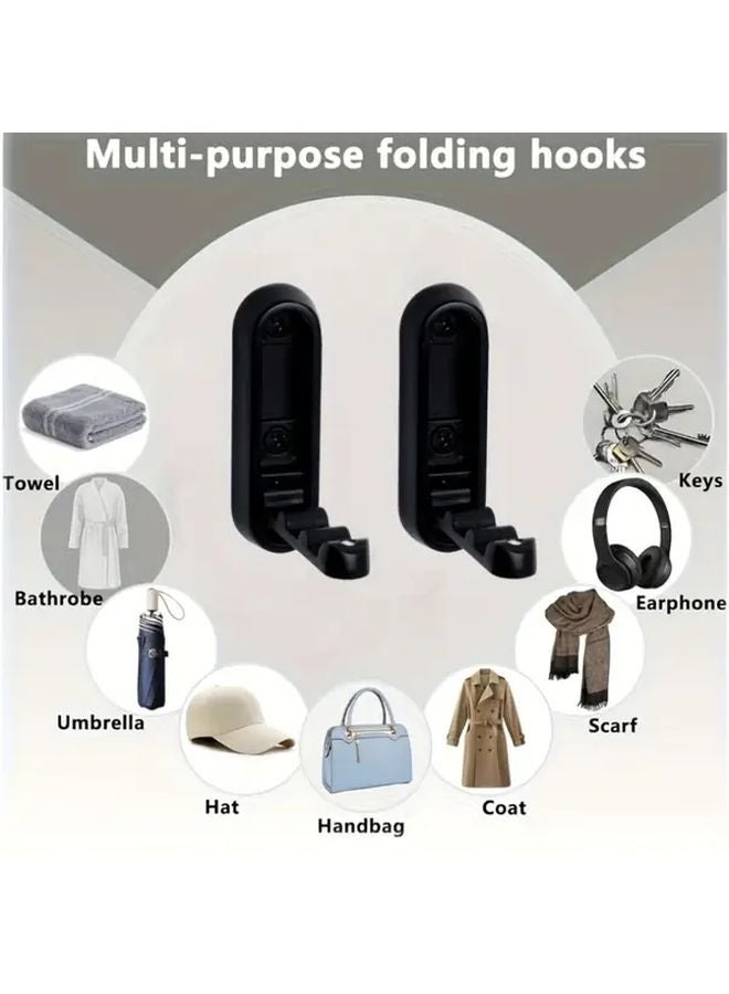 2Pcs Modern Wall Hooks Foldable Rust Proof Coat Rack Round Matte Black Space Saving - Image 2
