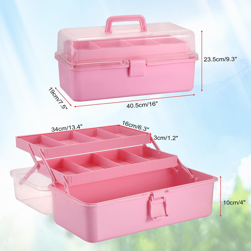 BTSKY 3-Layer 16-Inch Clear Plastic Dividing Storage Box Craft Organizer and Storage with Adjustable Spacers Portable Handled Art Supply Organizer Multipurpose Home Utility Box Sewing Organizers, Pink - Image 4