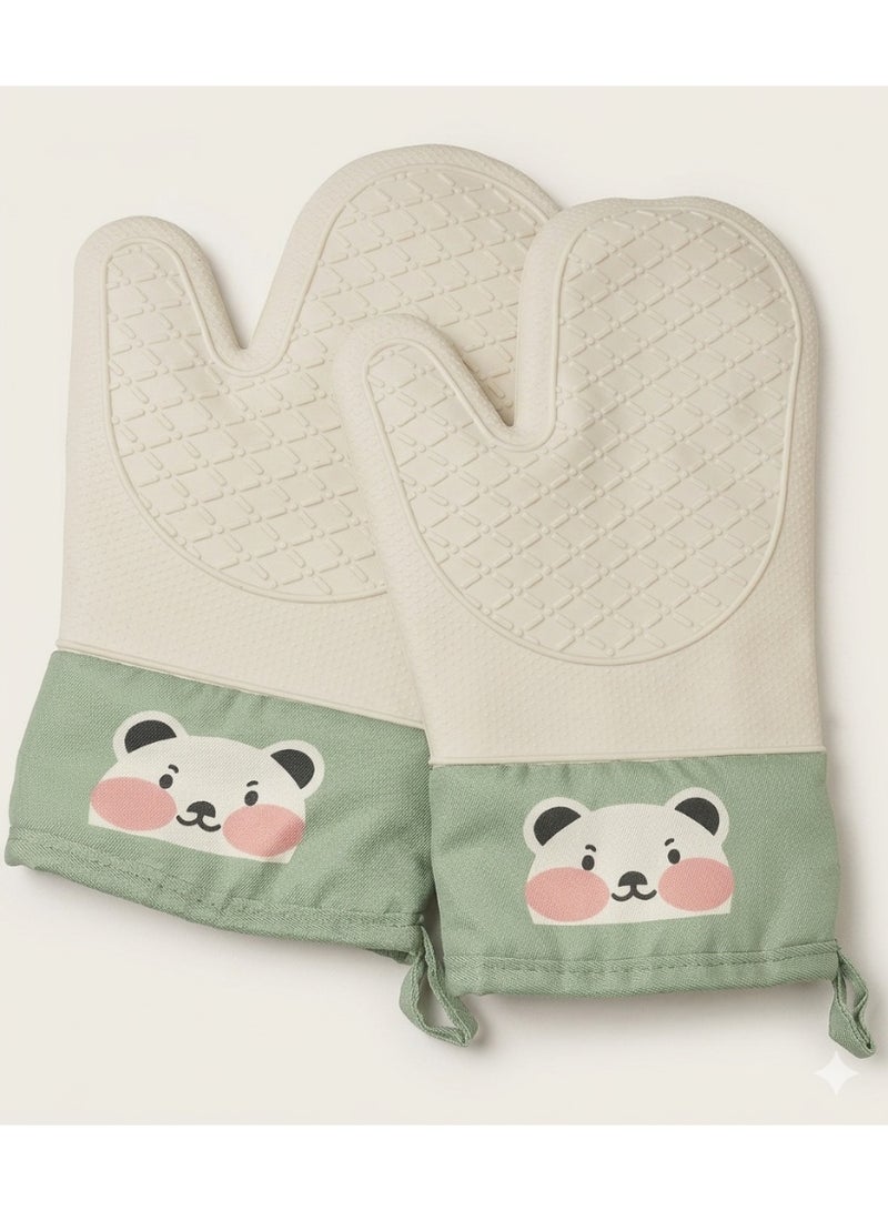 Professional heat-resistant silicone oven gloves, 2 pieces, beige color – Heat-resistant gloves – Safety and style in your kitchen with a modern design - Image 1
