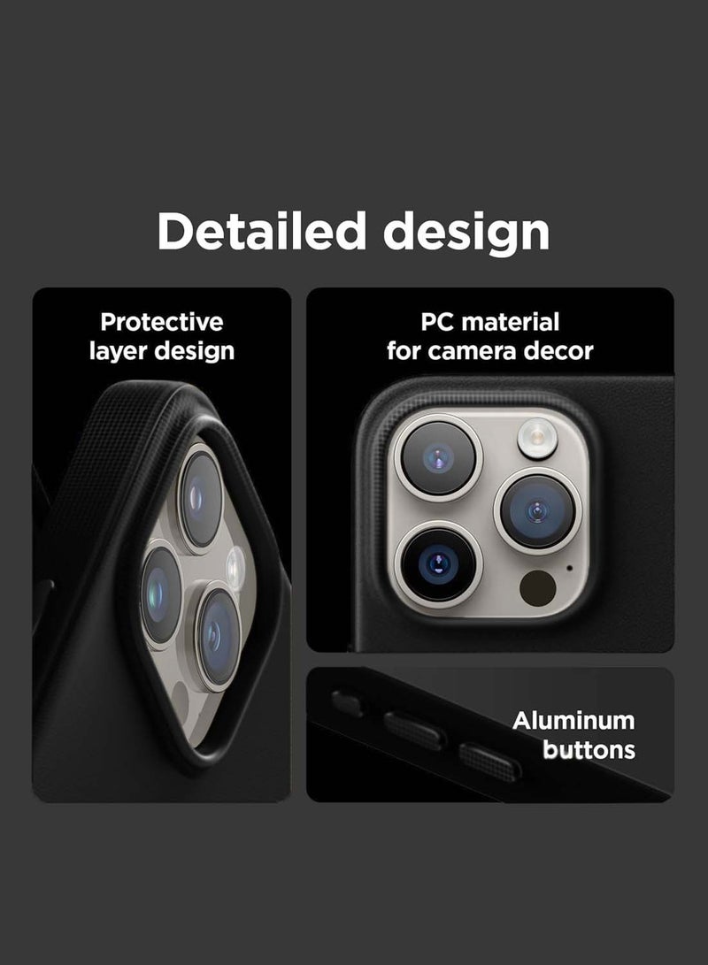 Wtech Apple iPhone 16 Pro 2024 Luxury Leather Magnetic Wireless Charging Case Original MagSafe Shockproof Case Cover - Black - Image 2