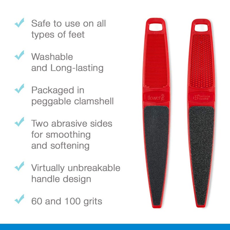 Flowery Original Swedish Clover Red Foot File, Pedicure Foot Scrubber, 60/100 Grit - RED - Image 4