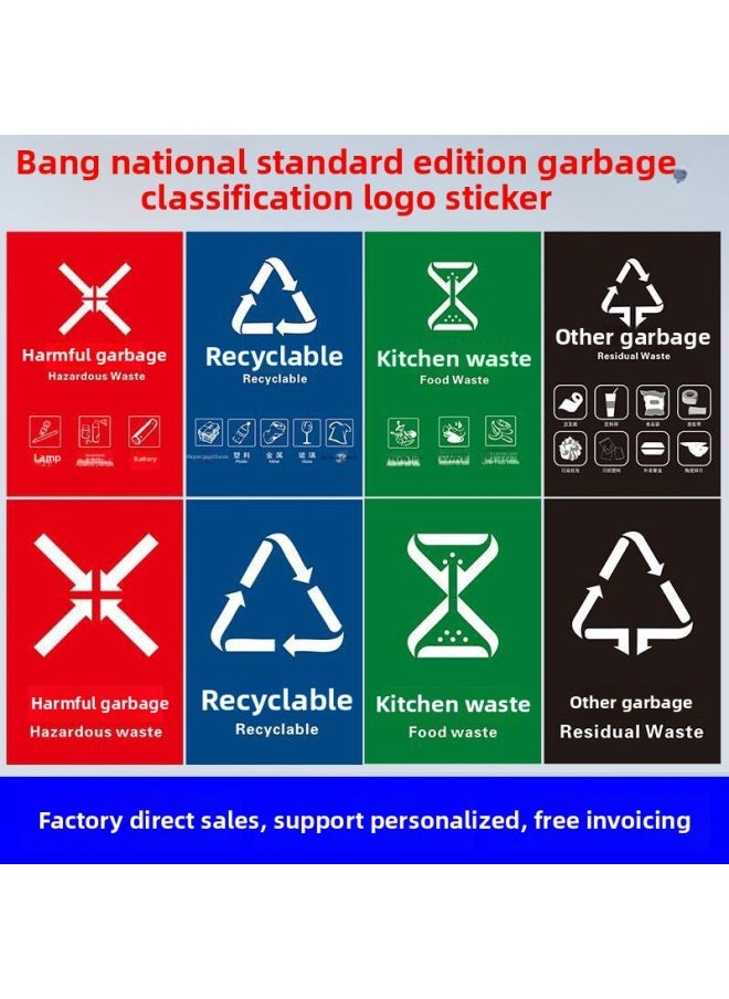 National Standard Trash Bin Classification Identification Sticker Promotional Poster Wall Sticker Dry And Wet Garbage Recyclable Kitchen Waste Harmful And Perishable-Color:Harmful Waste (national Standard)-Specifications:15x20cm
