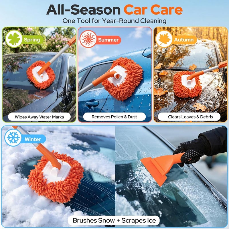 Alyvisun All Season Car Wash Brush with Ice Scraper, 2-Head Car Cleaning Brush with Extendable Handle, 21.5cm Soft Rubber Snow Brush, TPE Scraper, 180 Degree Swivel Head for Car, SUV, Caravan - Image 5