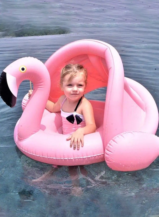 DURKU Flamingo and Shark Shape Baby Pool Float with Adjustable Canopy, Inflatable Swimming Ring for Safety Seat. Infant Floaty for Family Pools, Outdoor Trips, Lakes and Beaches. 90*62cm Fun Water Toy for - Image 1