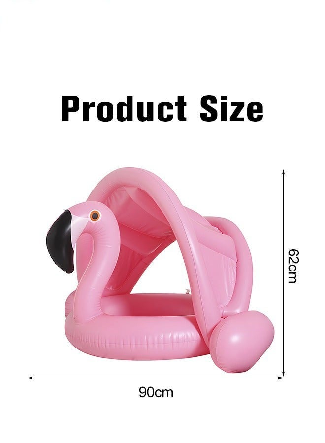DURKU Flamingo and Shark Shape Baby Pool Float with Adjustable Canopy, Inflatable Swimming Ring for Safety Seat. Infant Floaty for Family Pools, Outdoor Trips, Lakes and Beaches. 90*62cm Fun Water Toy for - Image 4