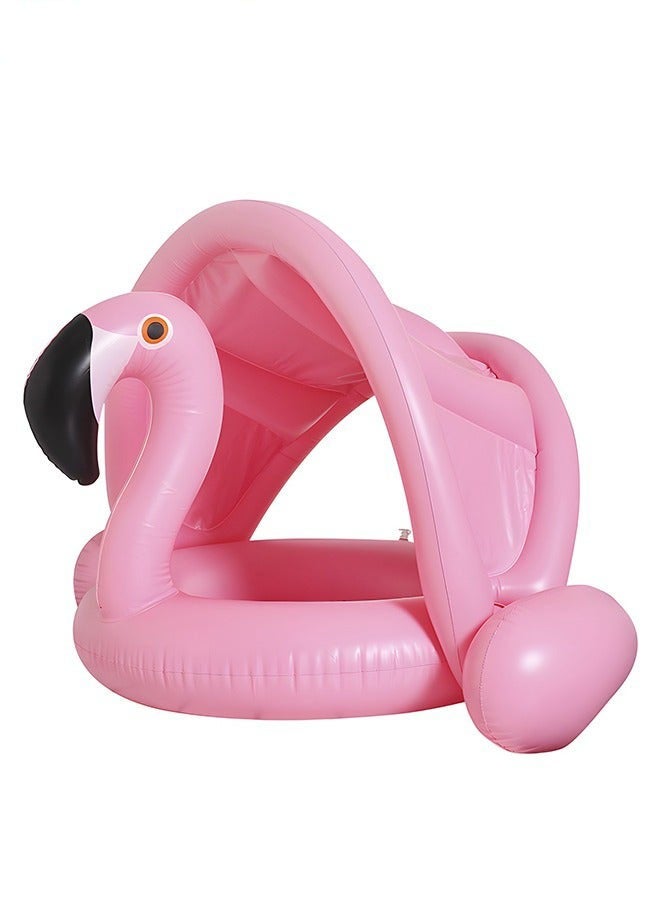 DURKU Flamingo and Shark Shape Baby Pool Float with Adjustable Canopy, Inflatable Swimming Ring for Safety Seat. Infant Floaty for Family Pools, Outdoor Trips, Lakes and Beaches. 90*62cm Fun Water Toy for - Image 2