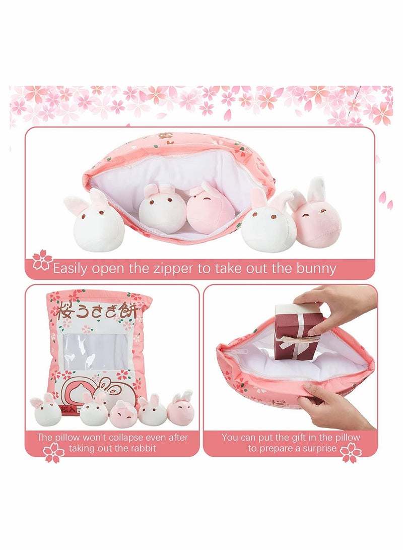 SYOSI Cute Plush Pillow Kawaii Room Decor Throw Pillow Removable Stuffed Animal Toys Fluffy Cherry Blossom Bunnies Creative Gifts for Teens Girls Kids - Image 4