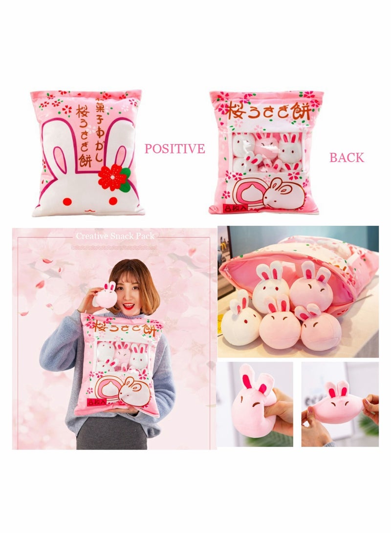 SYOSI Cute Plush Pillow Kawaii Room Decor Throw Pillow Removable Stuffed Animal Toys Fluffy Cherry Blossom Bunnies Creative Gifts for Teens Girls Kids - Image 2