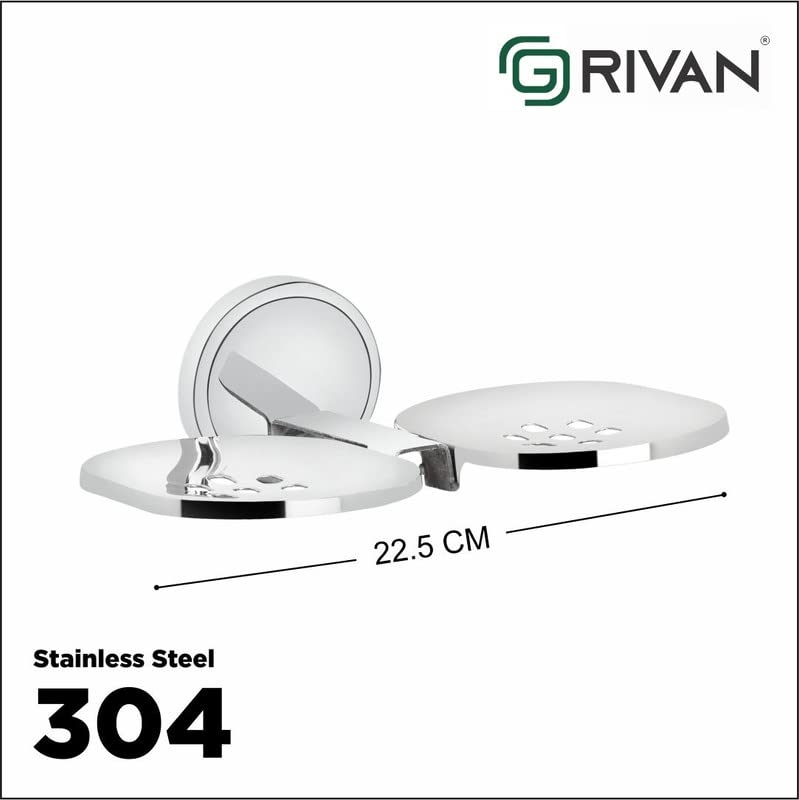 GRIVAN حامل صابون مزدوج من الفولاذ المقاوم للصدأ GRIVAN مثبت على الحائط 202 لحوض الحمام، حامل صابون مثبت على الحائط للمنزل، ملحقات الحمام وتركيبات المطبخ - Image 2