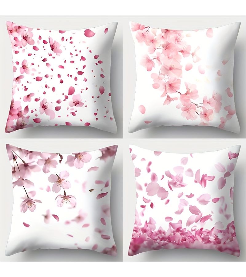 4pcs Peach Blossom Sofa Throw Pillow Case 17.7x17.7 Single Sided Print Home Decor - Image 1