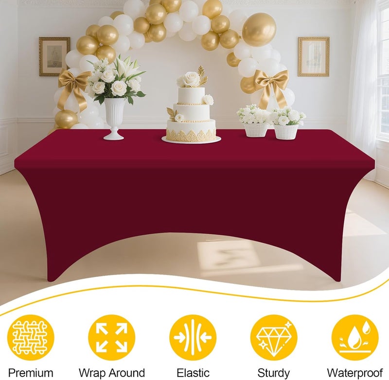 smiry 2 Pack Spandex Table Cloth 6FT, Elastic Fitted Stretch Tablecloths, Washable and Wrinkle Free Rectangular Patio Table Cover for Outdoor, Wedding, Banquet & Parties (Wine Red, 72Lx30Wx30H Inch) - Image 3