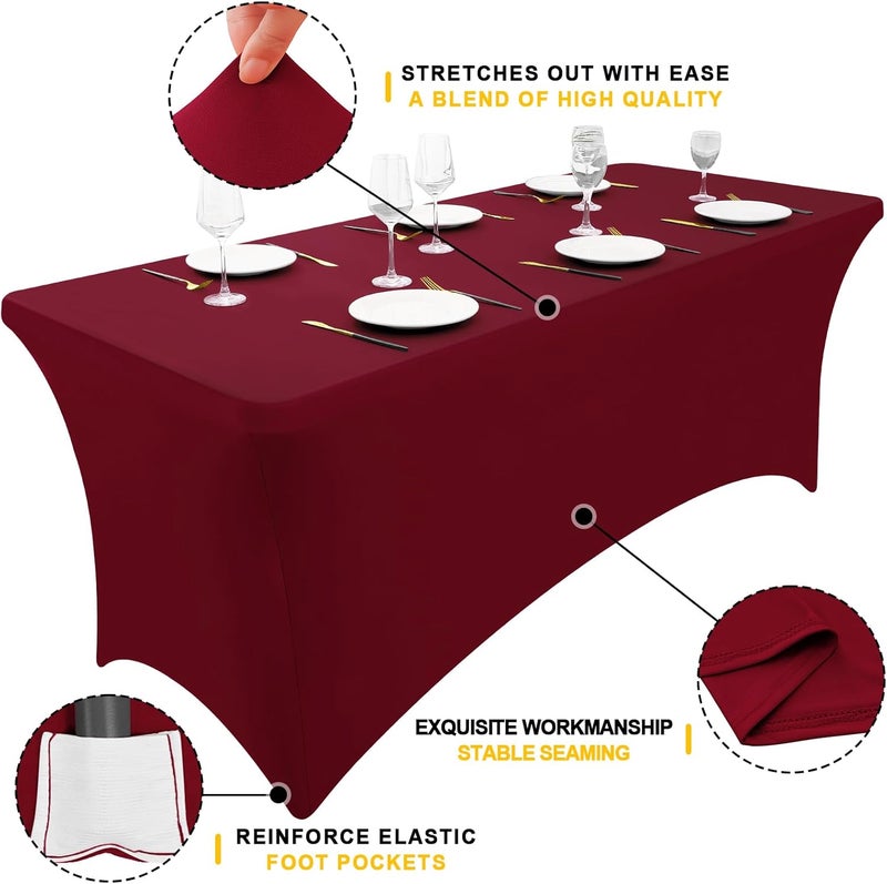 smiry 2 Pack Spandex Table Cloth 6FT, Elastic Fitted Stretch Tablecloths, Washable and Wrinkle Free Rectangular Patio Table Cover for Outdoor, Wedding, Banquet & Parties (Wine Red, 72Lx30Wx30H Inch) - Image 2