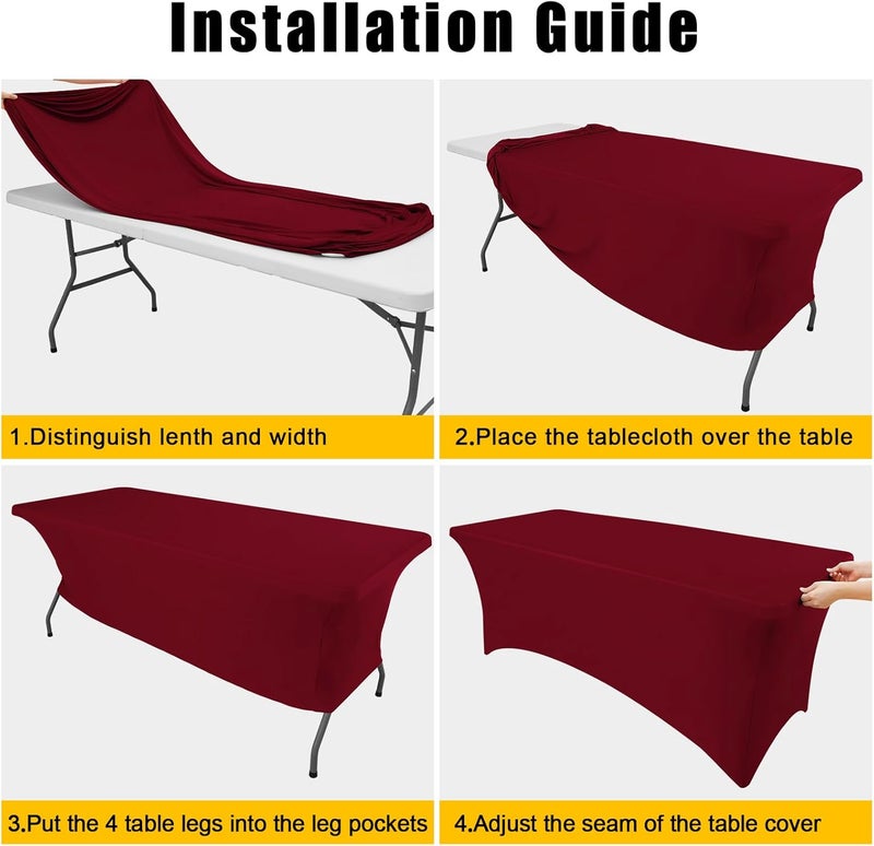 smiry 2 Pack Spandex Table Cloth 6FT, Elastic Fitted Stretch Tablecloths, Washable and Wrinkle Free Rectangular Patio Table Cover for Outdoor, Wedding, Banquet & Parties (Wine Red, 72Lx30Wx30H Inch) - Image 5