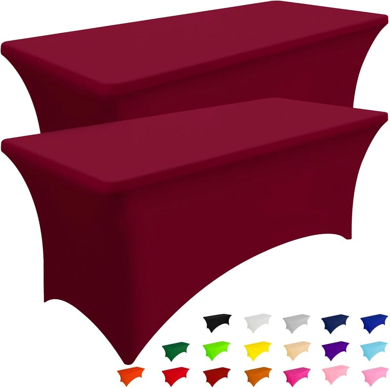 smiry 2 Pack Spandex Table Cloth 6FT, Elastic Fitted Stretch Tablecloths, Washable and Wrinkle Free Rectangular Patio Table Cover for Outdoor, Wedding, Banquet & Parties (Wine Red, 72Lx30Wx30H Inch) - Image 1
