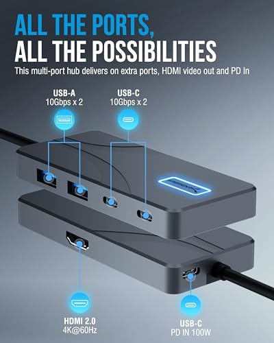 SABRENT USB C Hub 5in1 10Gbps USBA USBC Ports Single 4K60Hz HDMI 100W PD Input 80W Laptop Charging Compact Aluminum Docking Station for MacBook iPad Laptops Tablets HBTG5P - Image 3