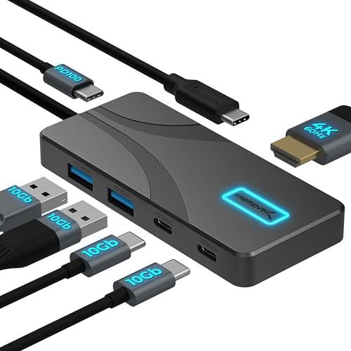 SABRENT USB C Hub 5in1 10Gbps USBA USBC Ports Single 4K60Hz HDMI 100W PD Input 80W Laptop Charging Compact Aluminum Docking Station for MacBook iPad Laptops Tablets HBTG5P - Image 1