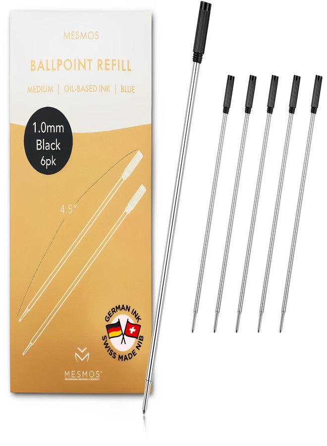 MESMOS 6 Pack Cross Compatible Pen Refills Ballpoint Black Ink, 1mm Medium Point, German-Made Ink and Swiss-Made Nib, Pen Replacement Refills, 4.5 inch (116mm) (Black Ink) - Image 1