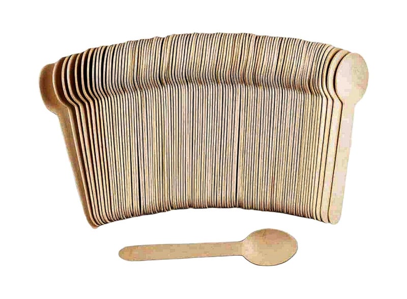 Spoons Set of 100 Pcs Natural Wooden Spoons Food Grade Safe Party Pack  - Image 1