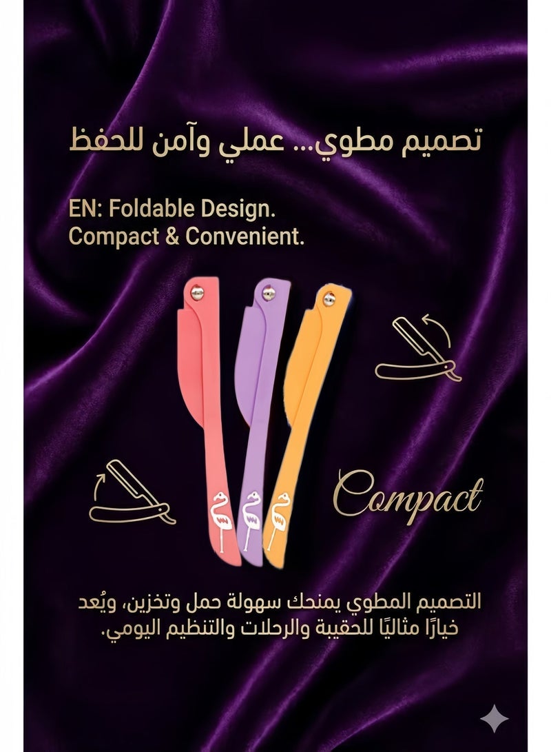 MATGICOL 3-Piece Flamingos Ladies Razor For Facial And Body Hair Yellow/Pink/Purple - Image 4