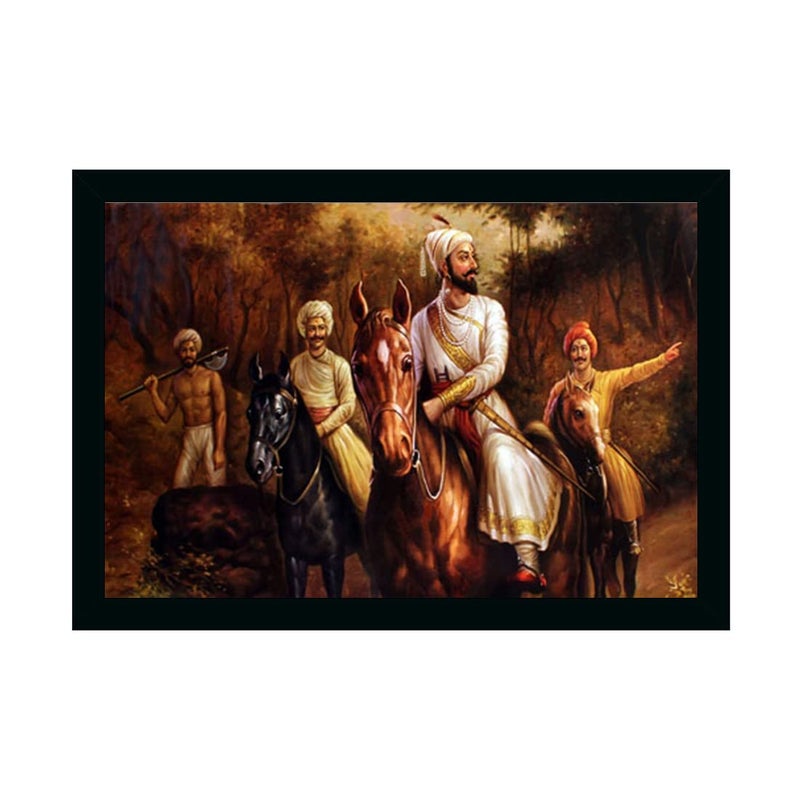Dharvika Innovations Dharvika Innovations Shivaji Maharaj Painting Vinyl Sparkle Coated Home Decorative Gift Item With Synthetic Frame 14 20 Inch Multicolour