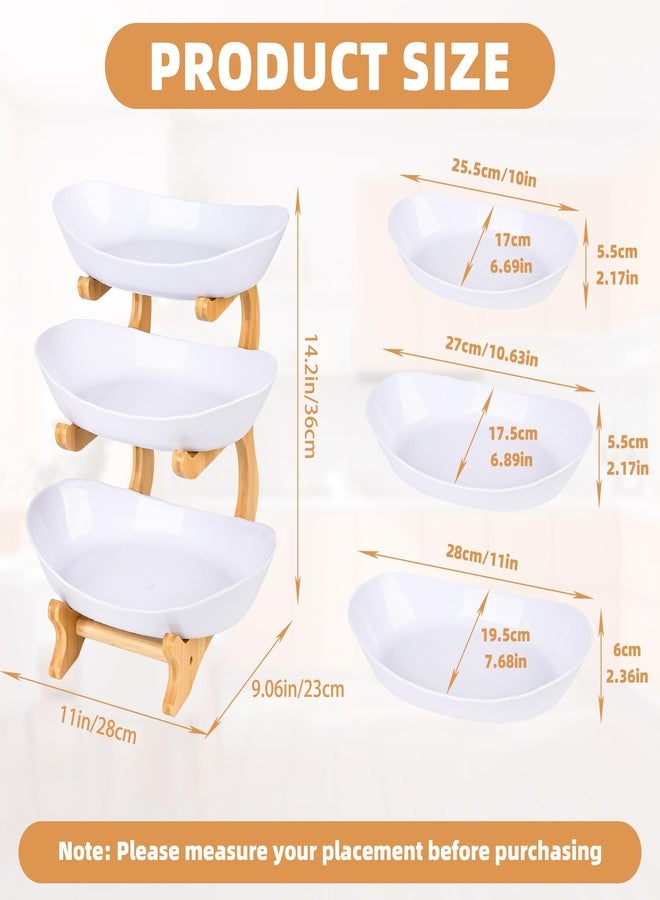 HEBYJO 3 Tier Fruit Bowl for Counter, Serving Trays for Party, Fruit Basket Plastic Serving Bowls with Bamboo Stand, Dessert Display Vegetable Storage, Snack, Nuts(White) - Image 2