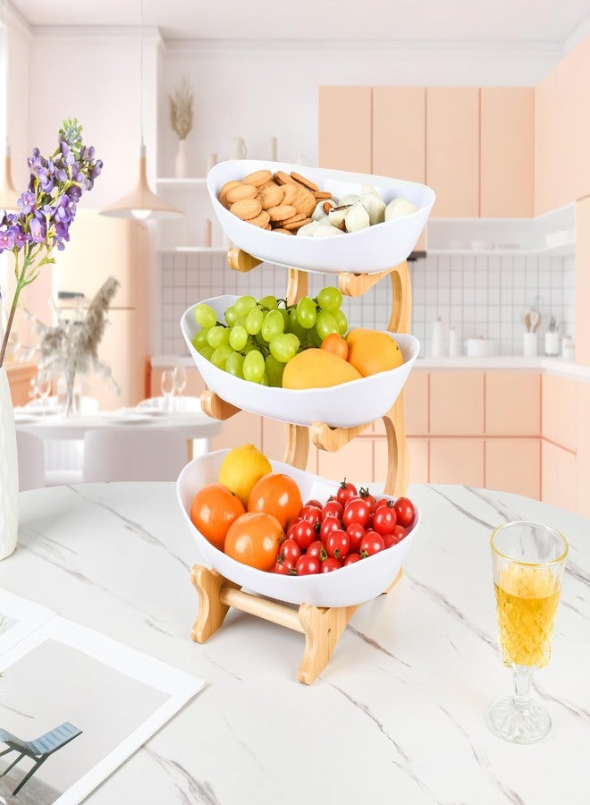HEBYJO 3 Tier Fruit Bowl for Counter, Serving Trays for Party, Fruit Basket Plastic Serving Bowls with Bamboo Stand, Dessert Display Vegetable Storage, Snack, Nuts(White) - Image 5