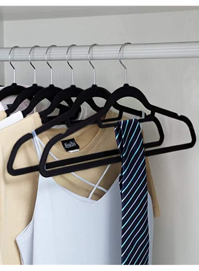 ON MART 24 PCs Premium Velvet Hangers Space Saving - 360° Swivel Hook Non-Slip & Durable Clothes Hangers - Heavy Duty Clothes hanger for coat, Jacket, Trousers, Pants, Hanger Set for Closet (Black) - Image 4