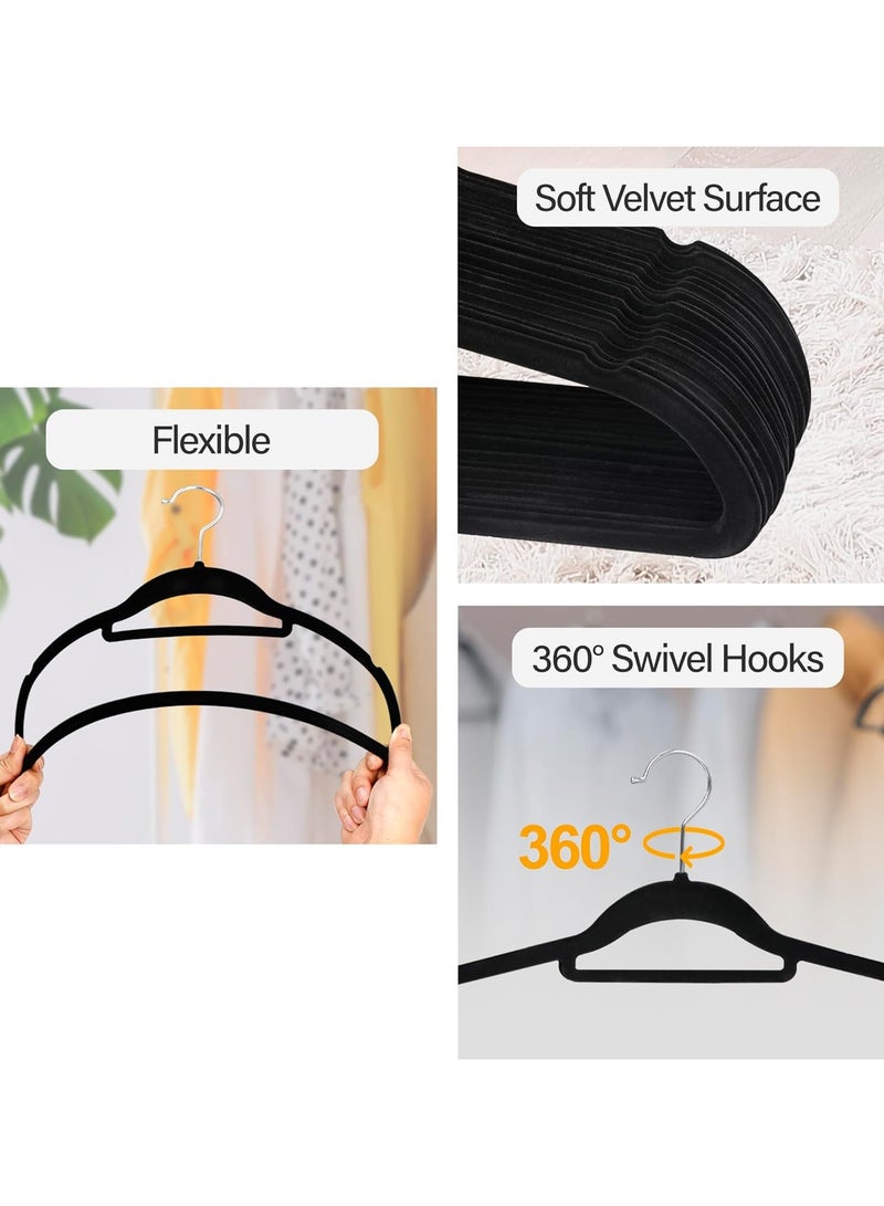 ON MART 24 PCs Premium Velvet Hangers Space Saving - 360° Swivel Hook Non-Slip & Durable Clothes Hangers - Heavy Duty Clothes hanger for coat, Jacket, Trousers, Pants, Hanger Set for Closet (Black) - Image 3