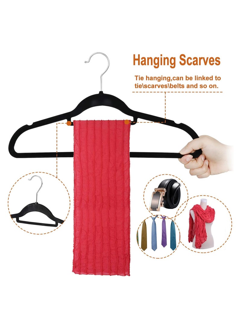 ON MART 24 PCs Premium Velvet Hangers Space Saving - 360° Swivel Hook Non-Slip & Durable Clothes Hangers - Heavy Duty Clothes hanger for coat, Jacket, Trousers, Pants, Hanger Set for Closet (Black) - Image 2