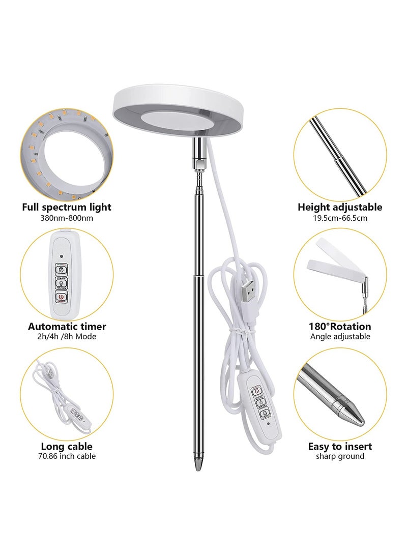 Luckam LED Plant Lamp for Indoor, Full Spectrum 4 Brightness Plant Light with 2/4/8 Auto Timer, Height-Adjustable Growth Lamp for Seedlings and Succulents Flowers, Energy Class A, 2 Pcs, White - Image 4