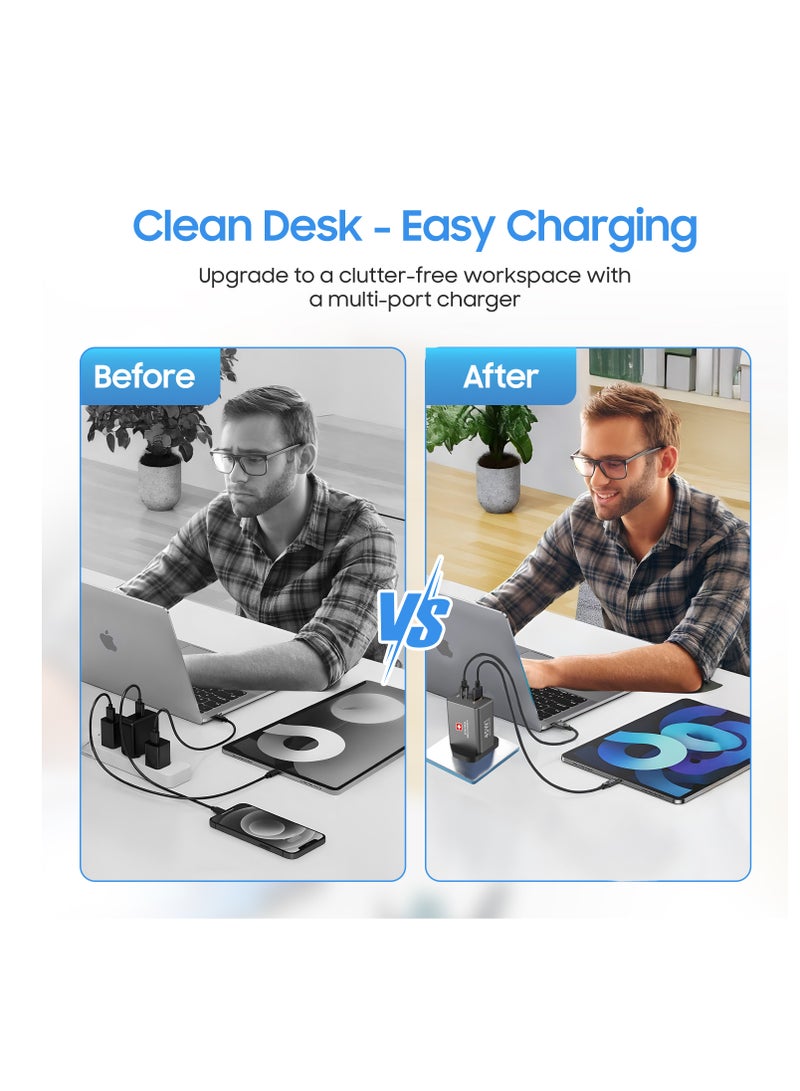 SWISS MILITARY 45W GaN Power Delivery Wall Charger with USB-C & USB-A Ports | Ultra-Fast Charging | Compact Design | Compatible with Type-C Laptops, Tablets, iPhones, Samsung, etc | 5Yr Warranty - Image 2