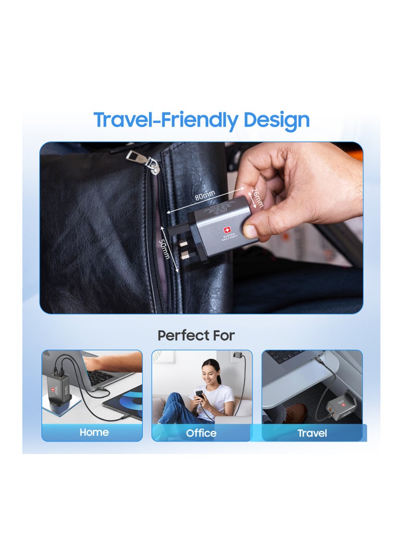 SWISS MILITARY 45W GaN Power Delivery Wall Charger with USB-C & USB-A Ports | Ultra-Fast Charging | Compact Design | Compatible with Type-C Laptops, Tablets, iPhones, Samsung, etc | 5Yr Warranty - Image 5