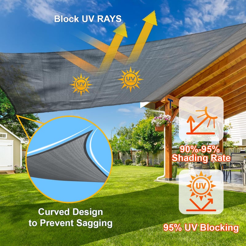 SUNLAX Large Sun Shade Sail 16' x 20' Dark Grey Rectangle Canopy Sail Shade Cover UV Block Permeable Sunshade Outdoor for Patio Backyard (We Make Custom Size) - Image 4