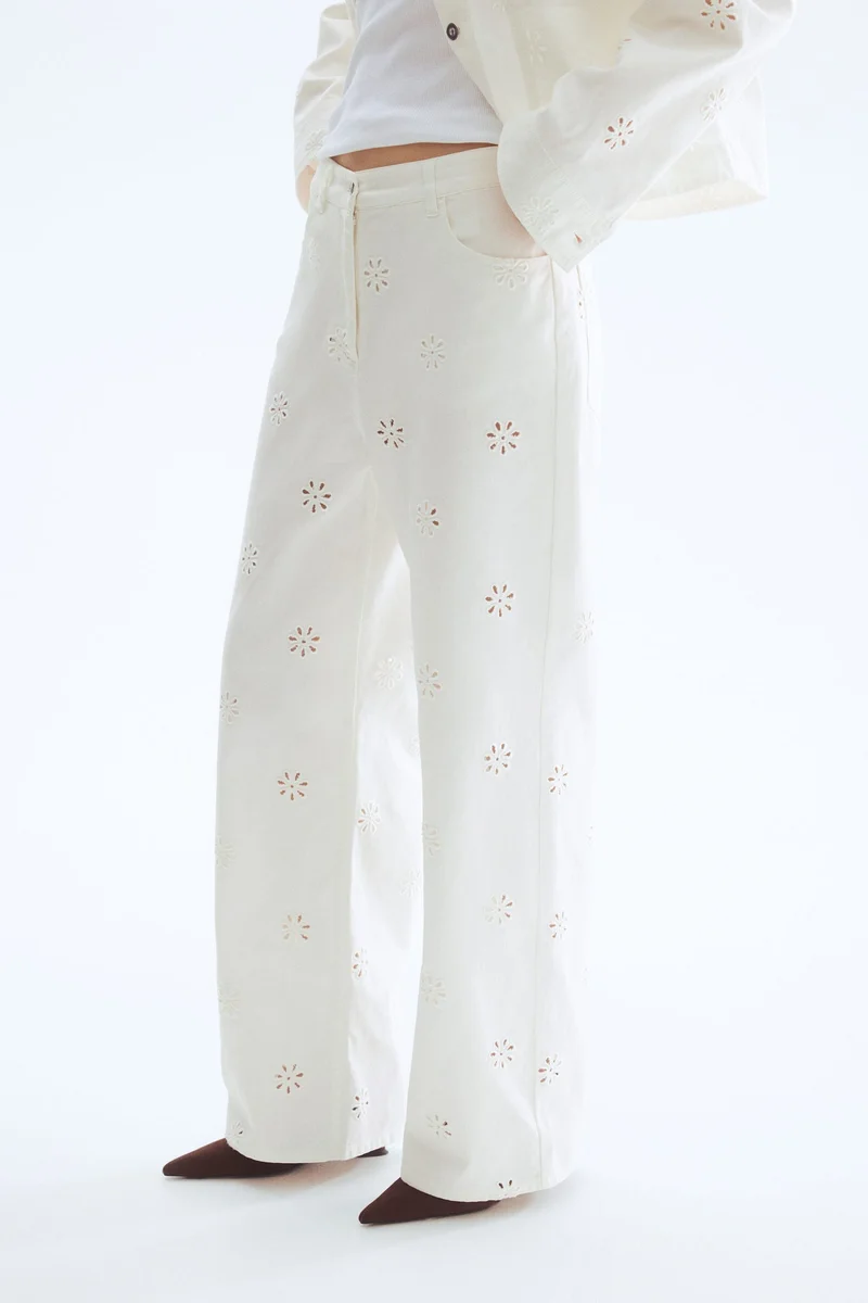 اتش اند ام بنطلون تويل من خامة بثقوب