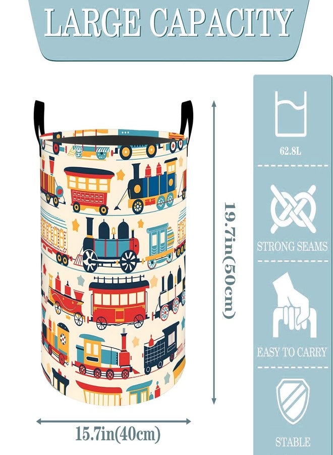 VODRM Retro Colorful Train Laundry Basket, Dirty Collapsible Clothes Toy Organizer Hamper for Kids Adults, Oxford Cloth Waterproof Storage Bin for Bedroom Bathroom Home Decor Gifts, 19.7"X15.7" - Image 2