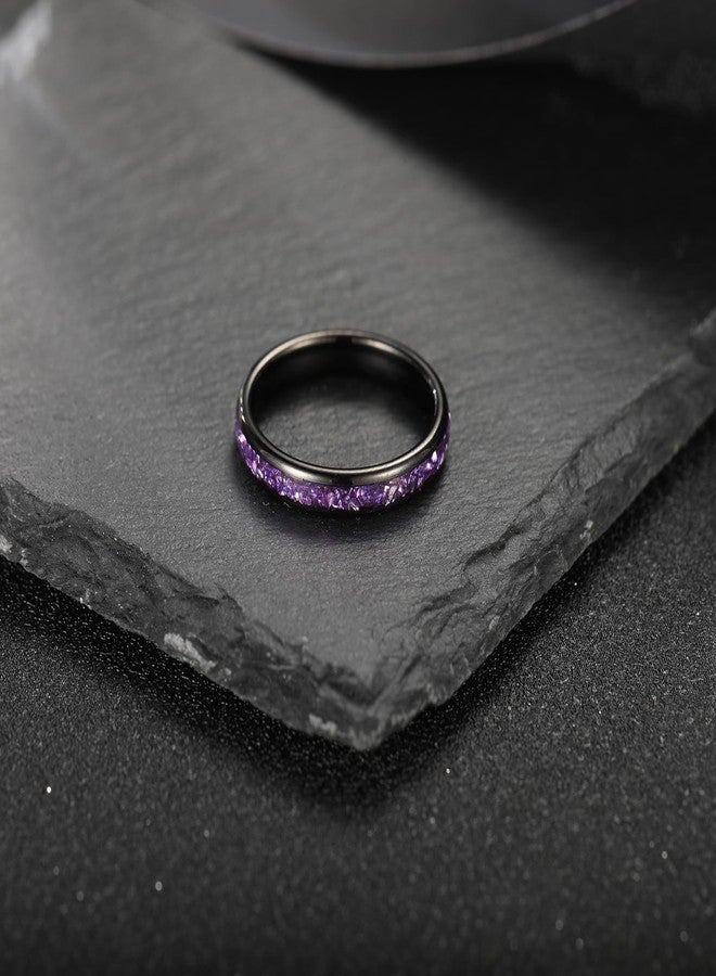 NUNCAD Women's Tungsten Rings 4mm Black Wedding Band Inlaid with Amethyst Center Polished Domed Comfort Fit Size 5-9 - Image 4