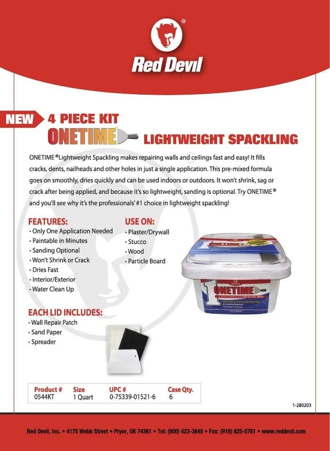 ريد ديفيل مجموعة إصلاح الجدران Red Devil 0544KT للاستخدام مرة واحدة، سعة 1 كوارت - Image 3