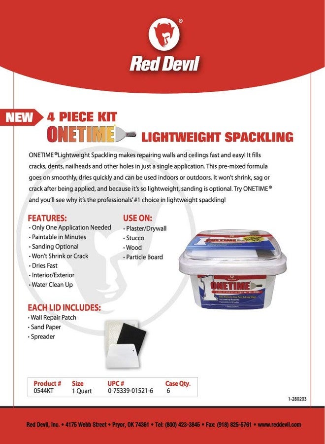 ريد ديفيل مجموعة إصلاح الجدران Red Devil 0544KT للاستخدام مرة واحدة، سعة 1 كوارت - Image 2