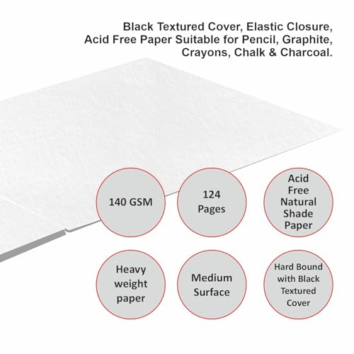 Anupam SketchO Sketchbook Hardbound, Landscape Opening A4 Size, 140 GSM Acid Free Natural Shade Paper with Elastic Closure (128 Pages) - Image 4