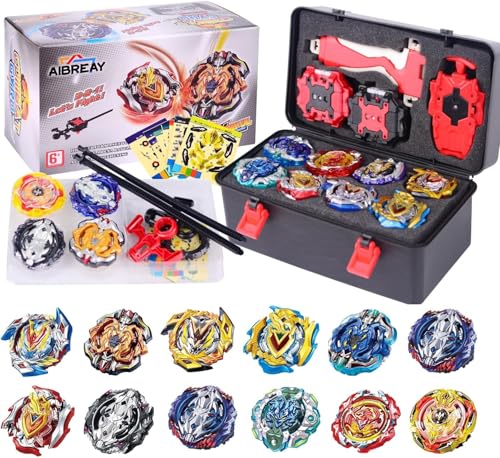 AIBREAY Battling Top Burst Gyro Toy Set 12 Spinning Tops 3 Launchers 1 Grip Toy Combat Battling Game with Portable Storage Box Gift for Kids Children Boy and Girl Ages 6 - Image 1
