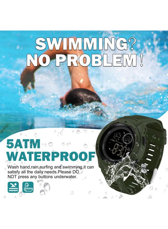 findtime Men's Digital Watch Waterproof Sports Watches Tactical Military Stopwatch Alarm 12/24H Outdoor Mens Wristwatch for Running Swimming Relojes para Hombres Army Green - Image 2